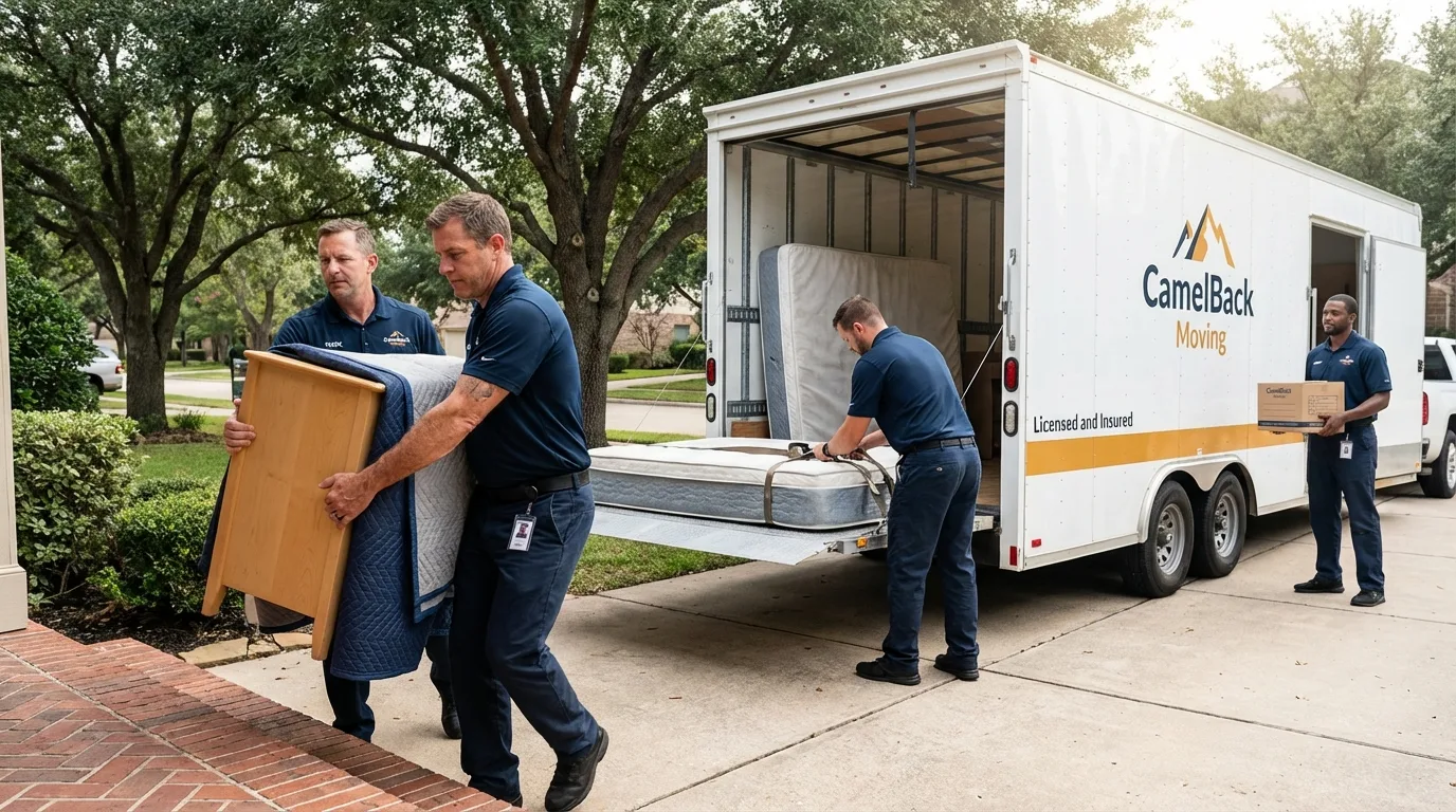 Crew loading residential truck for cross-state move from Avon, CO
